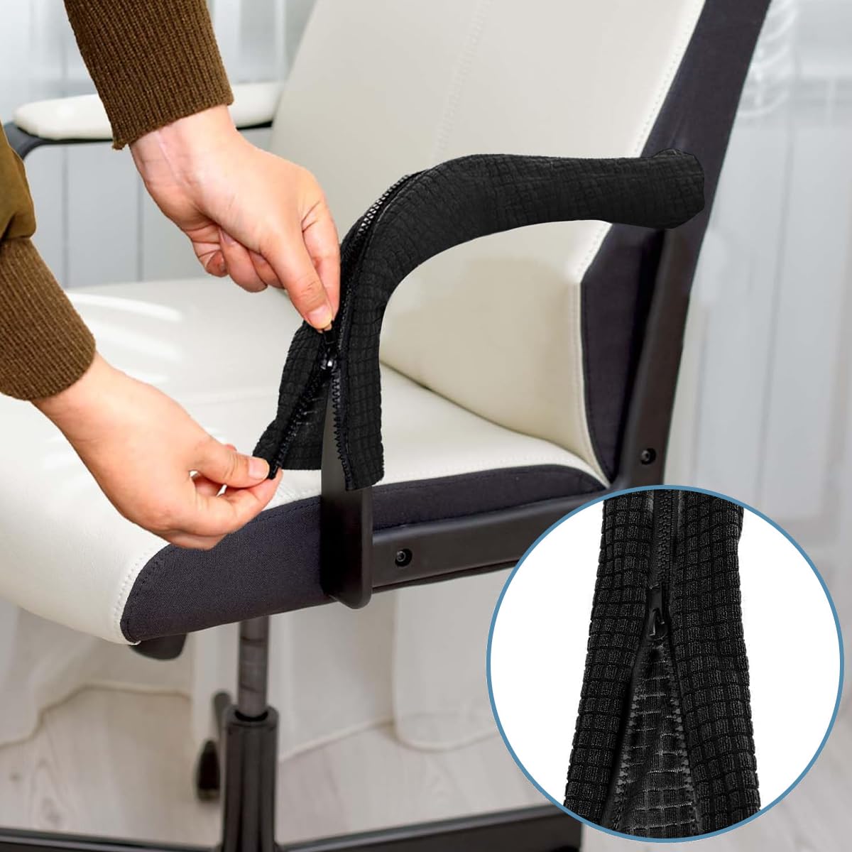 HASTHIP 2Pcs Office Chair Armrest Covers, Stretch Chair Armrest Covers, Zipper Chair Slipcover, Removable Arm Rest Covering, Arm Covers Protectors for Office Chair, Game Chair, Wheelchair (Black) HASTHIP 2Pcs Office Chair Armrest Covers, Stretch Chair Armrest Covers, Zipper Chair Slipcover, Removable Arm Rest Covering, Arm Covers Protectors for Office Chair, Game Chair, Wheelchair (Black)